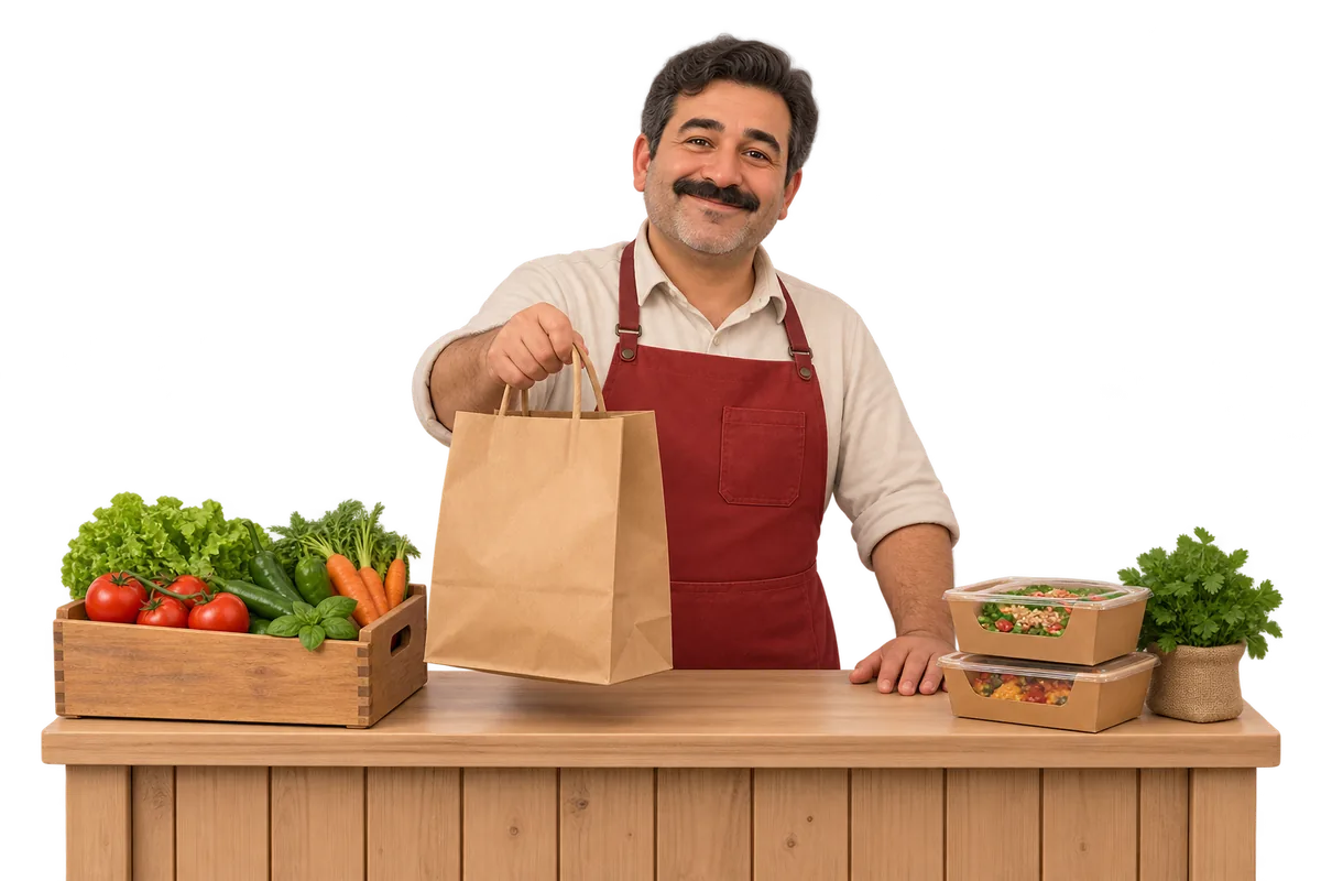 Yerel işletmesinde sipariş hazırlayan işletme sahibi